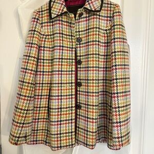 Coach Tattersall Hampton Tweed Plaid Rainbow Houndstooth Wool Pea Coat Jacket